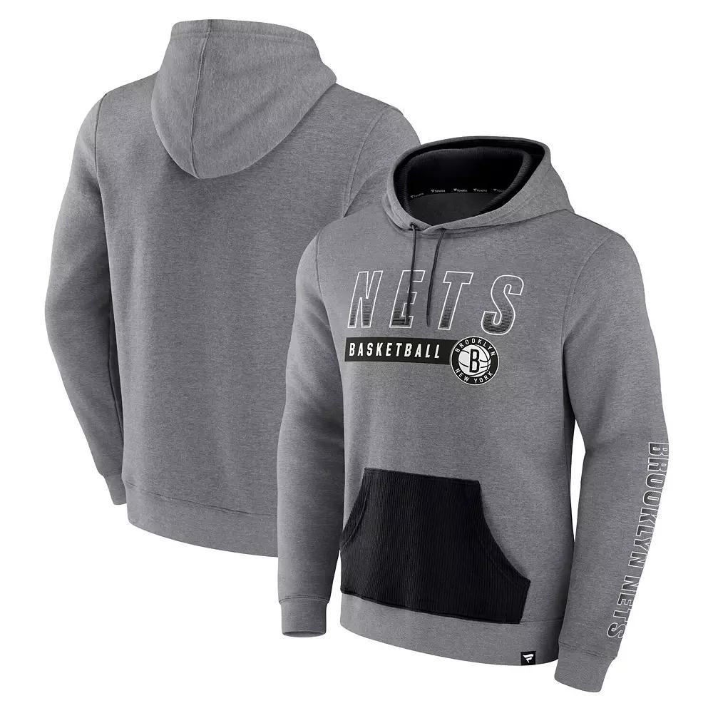 Men's Fanatics Branded Heathered Gray Brooklyn Nets Off The Bench Color Block Pullover Hoodie,  Product Image