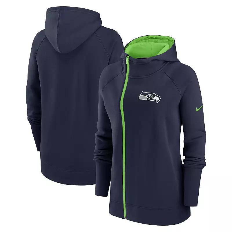 Women's Nike College Navy Seattle Seahawks Asymmetrical Raglan Full-Zip Hoodie,  Product Image