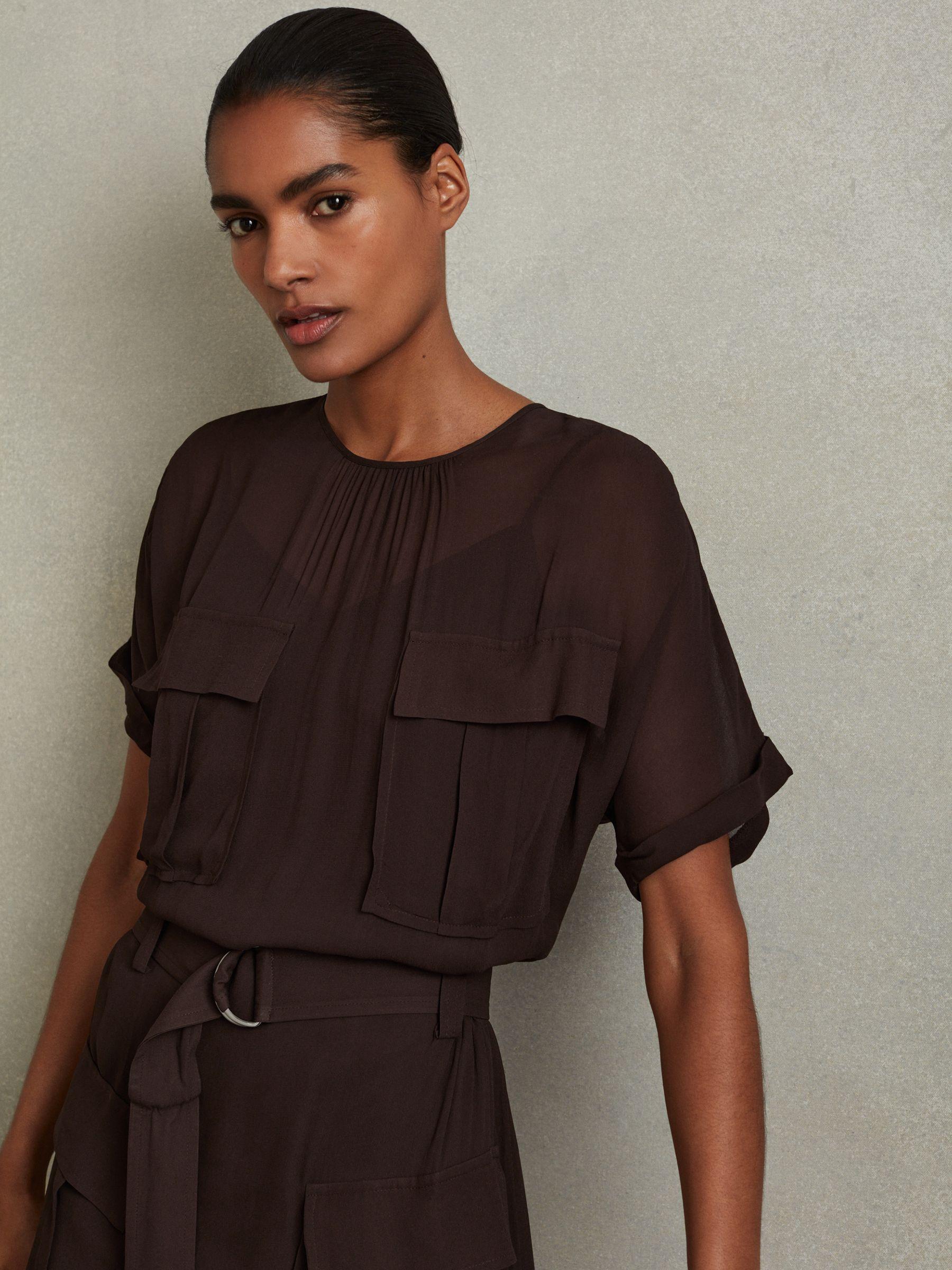 Essie Chocolate Mesh Utility Belted Midi Dress Product Image