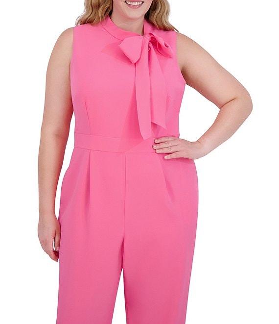 Vince Camuto Plus Size Bow Tie Halter Neck Sleeveless Stretch Crepe Jumpsuit Product Image