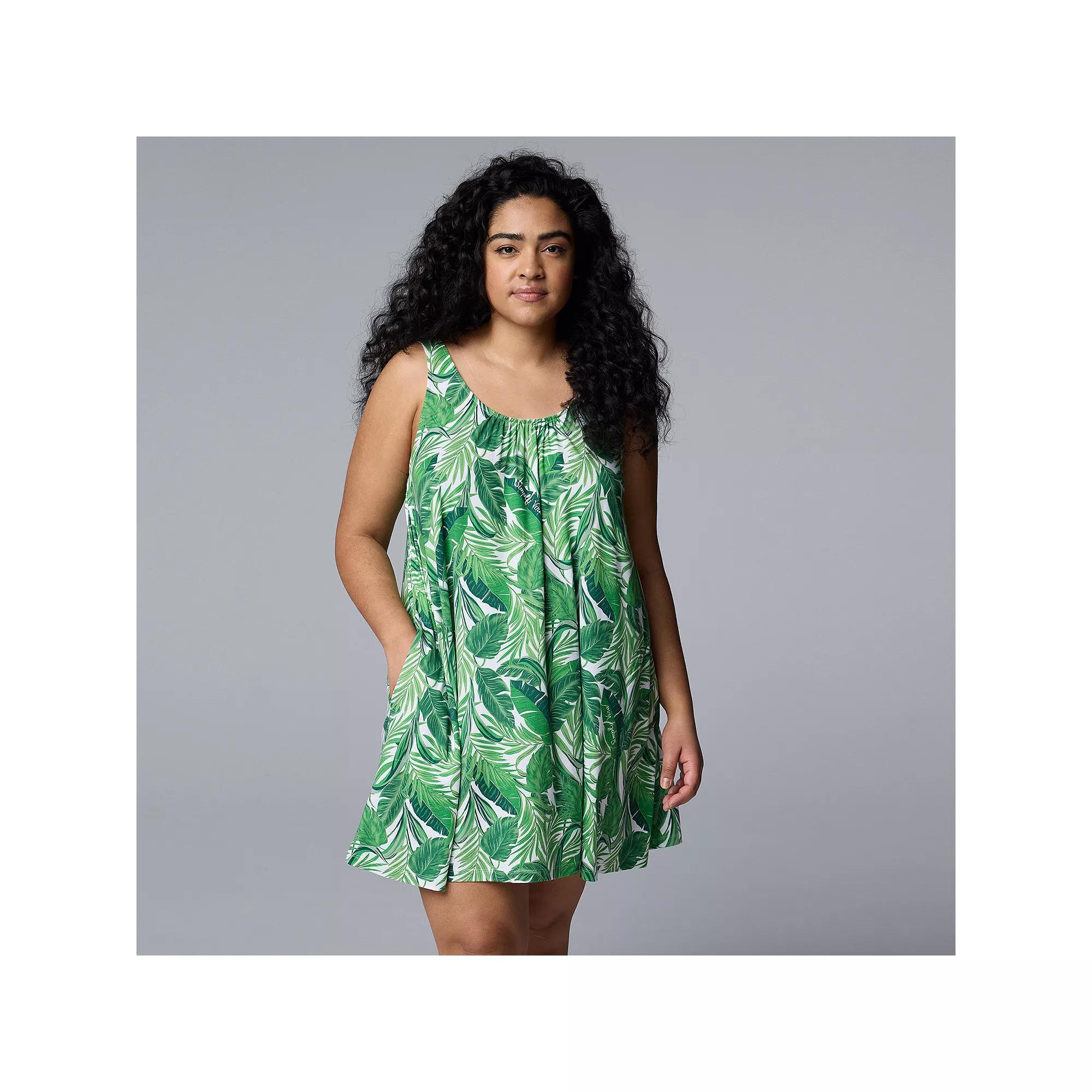 Plus Size Simply Vera Vera Wang Cozy Sleep Chemise, Women's, Size: 3XL, Green Palm Product Image