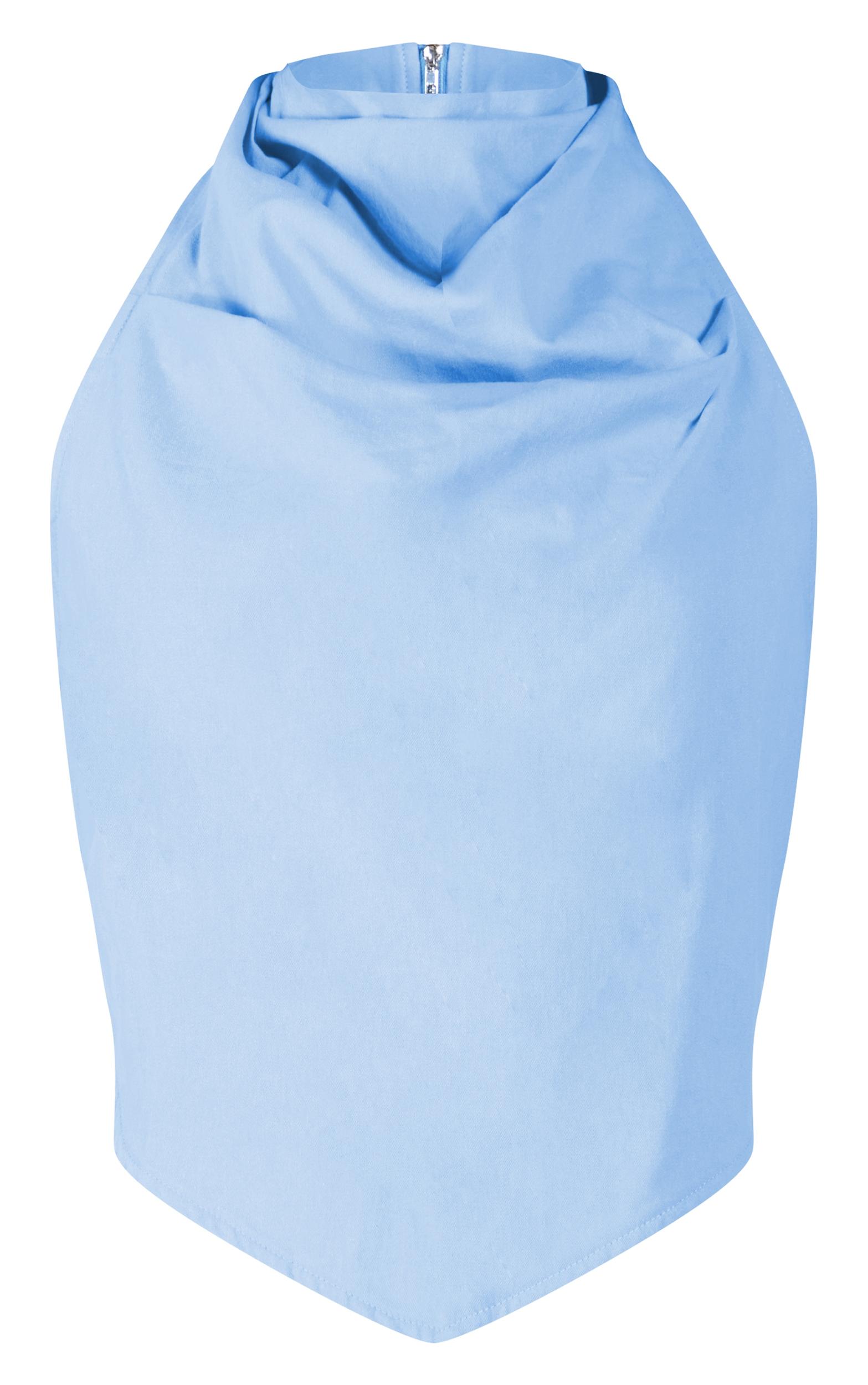 Sky Blue Cotton Look Halterneck Top Product Image