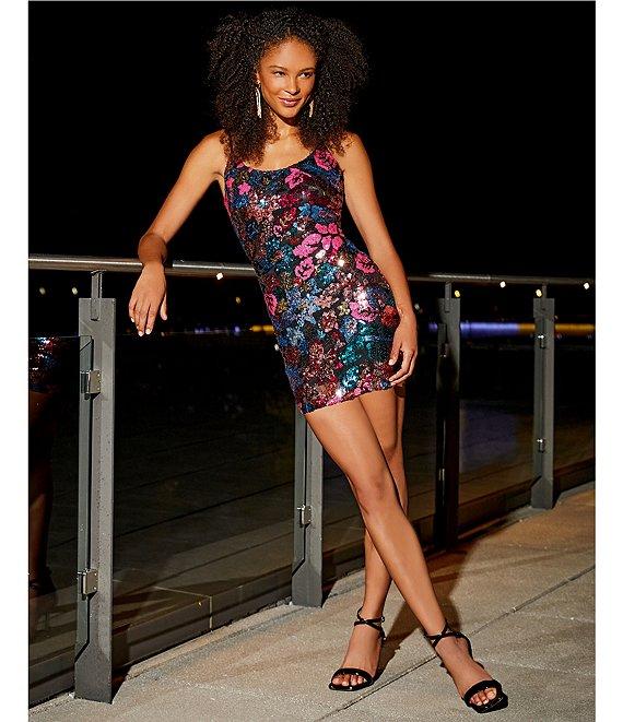 Midnight Doll Spaghetti Strap Sleeveless Sequin Bar Back Bodycon Dress Product Image