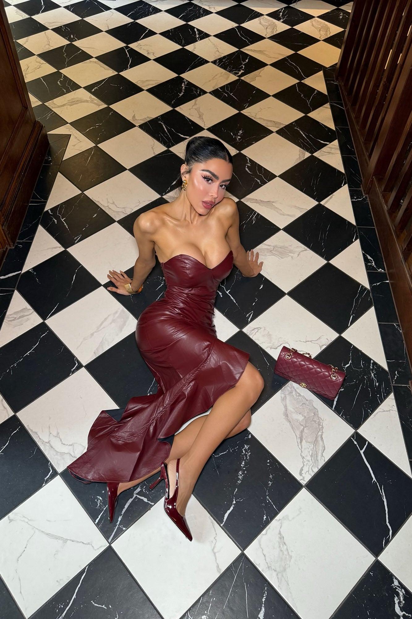 Stacy Faux Leather Maxi Dress - Burgundy Product Image