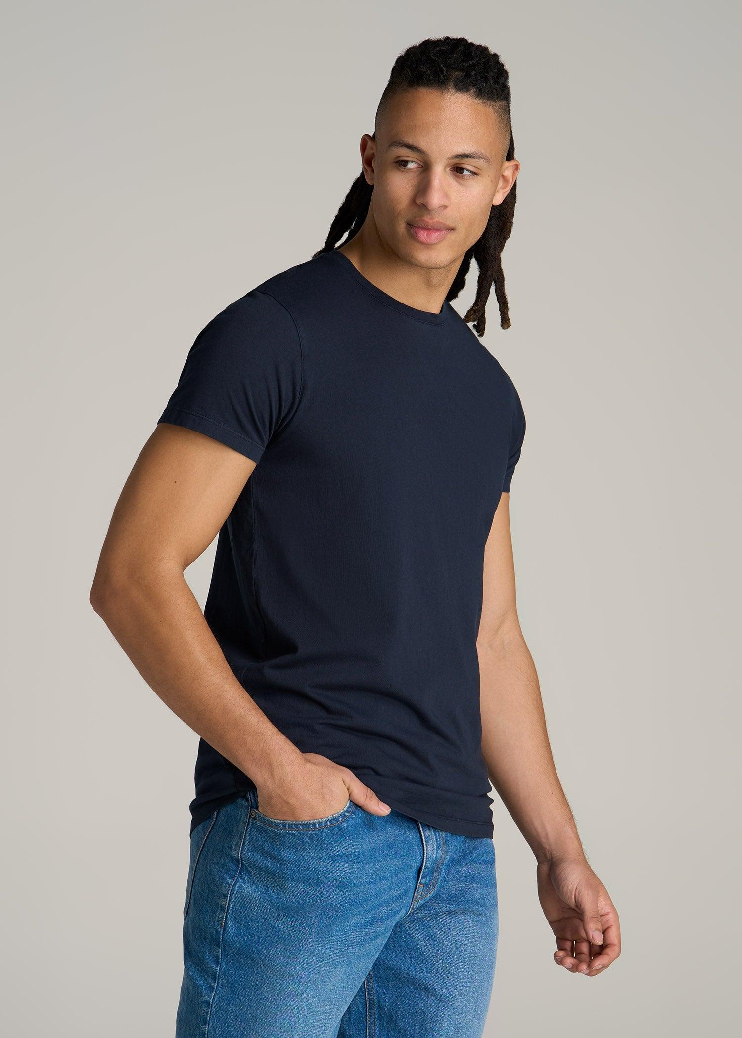 Modern Fit Garment Dyed Cotton T-Shirt for Tall Men in Evening Blue Male Product Image