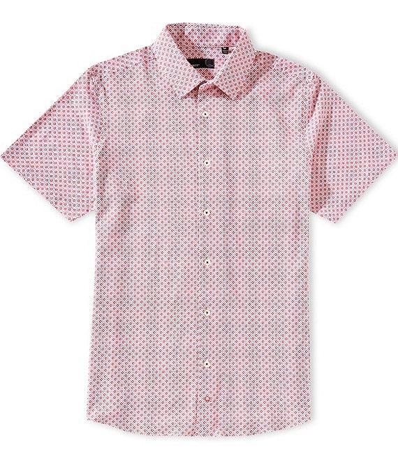 Quieti Diagonal Geo Print Stretch Short Sleeve Woven Shirt Product Image