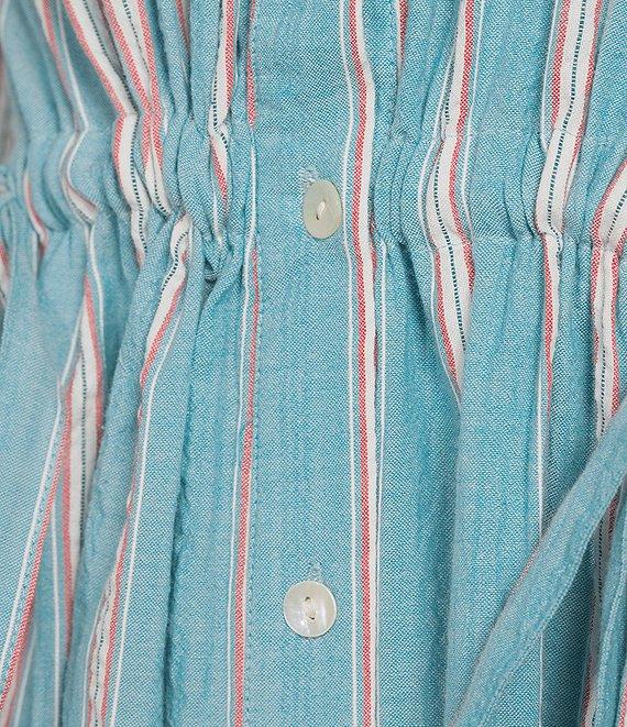 Westbound Button Front Point Collar Long Sleeve Seersucker Cinch Front A-Line Maxi Dress Product Image