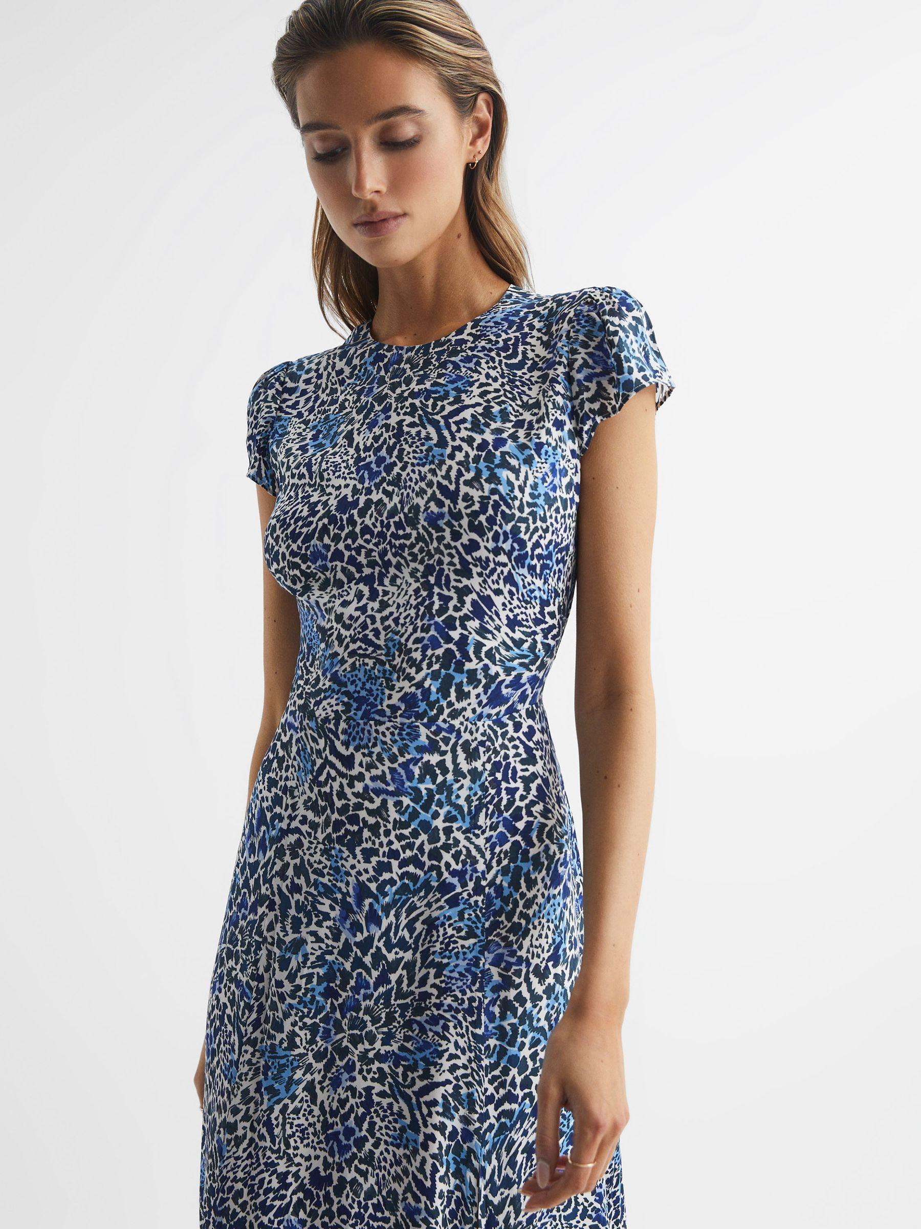 Printed Cut Out Back Midi Dress in Blue Product Image