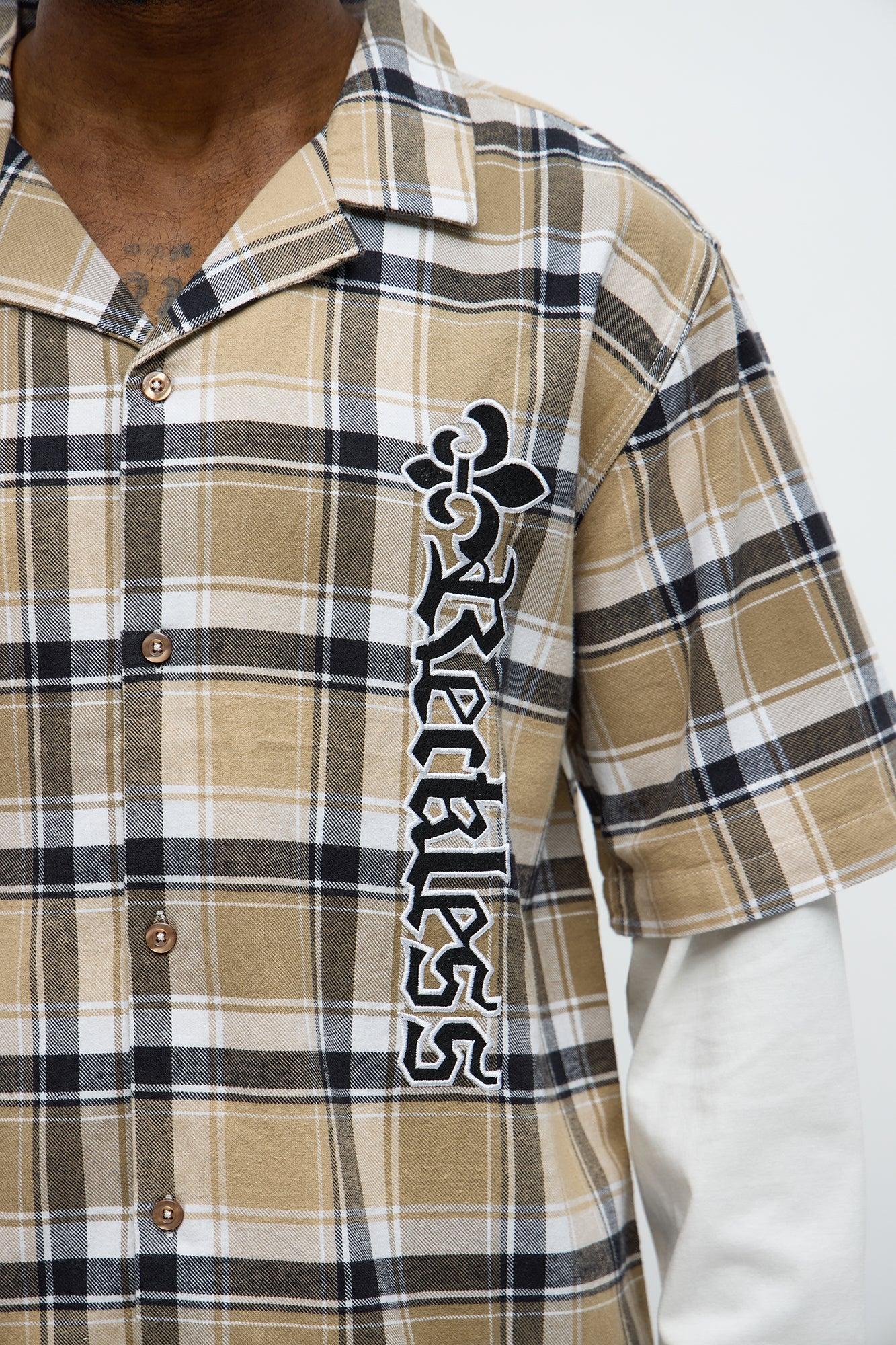 Fearless Flannel Cropped Long Sleeve Button Up Shirt - Brown Male Product Image