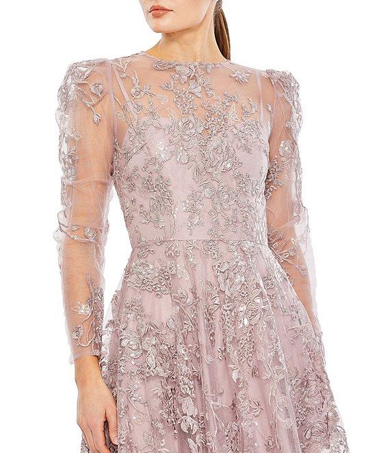 Mac Duggal Embroidered Sequin Illusion Crew Neck A-Line Gown Product Image