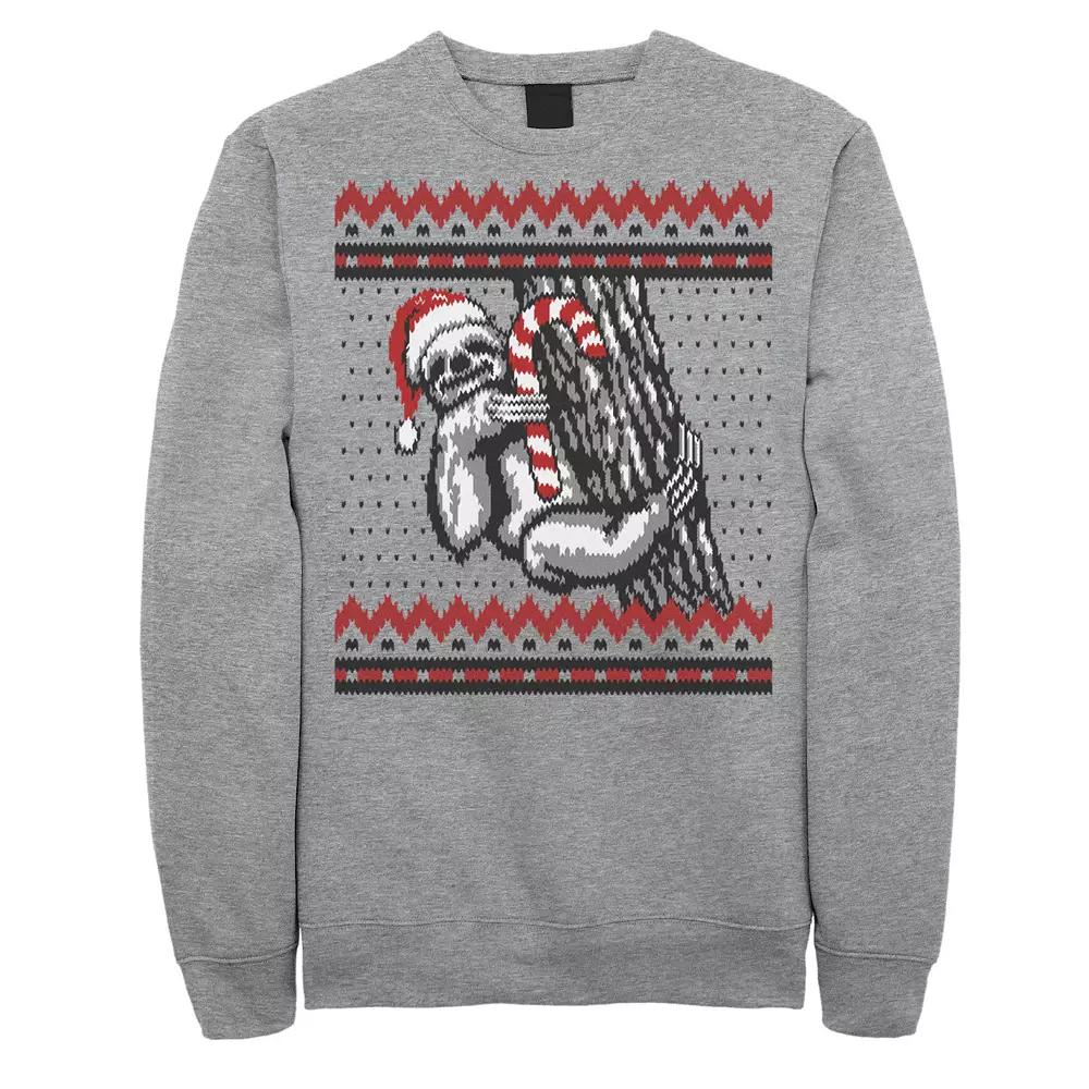 Men's Sloth Candy Cane Ugly Christmas Fleece Crewneck Sweatshirt,  Product Image