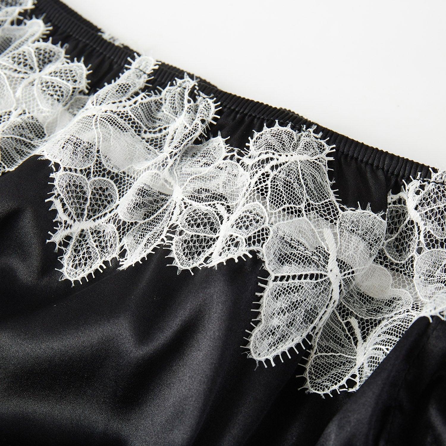 Butterfly Effect | Custom Pure Pure Silk Bikini Pantie | Mid Waist | Black and White Lace on Mulberry Silk | Brush Collection Product Image