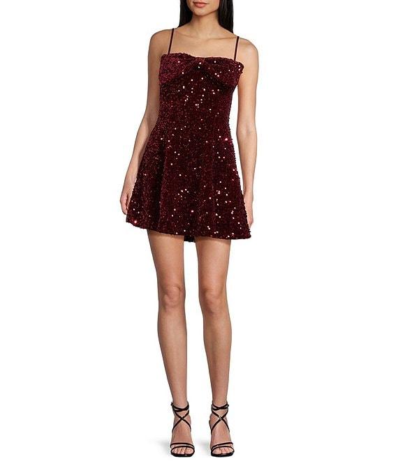 Honey and Rosie Spaghetti Strap A-Line Festive Velvet Dress Product Image