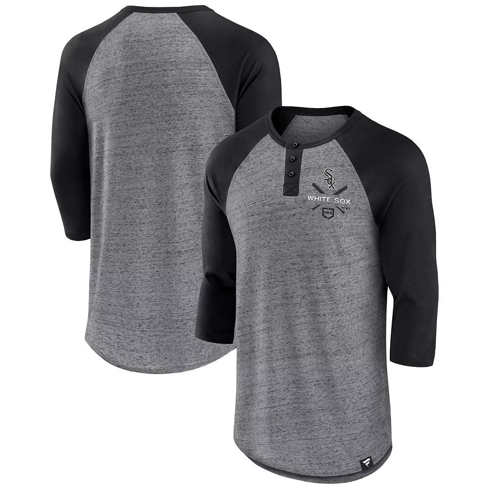 Men's Fanatics Branded Heathered Gray/Black Chicago White Sox Iconic Above Heat Speckled Raglan Henley 3/4 Sleeve T-Shirt, Size: Large, Grey Product Image