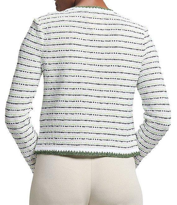 Ming Wang Knit Stripe Tweed Crew Neck Long Sleeve Jacket Product Image