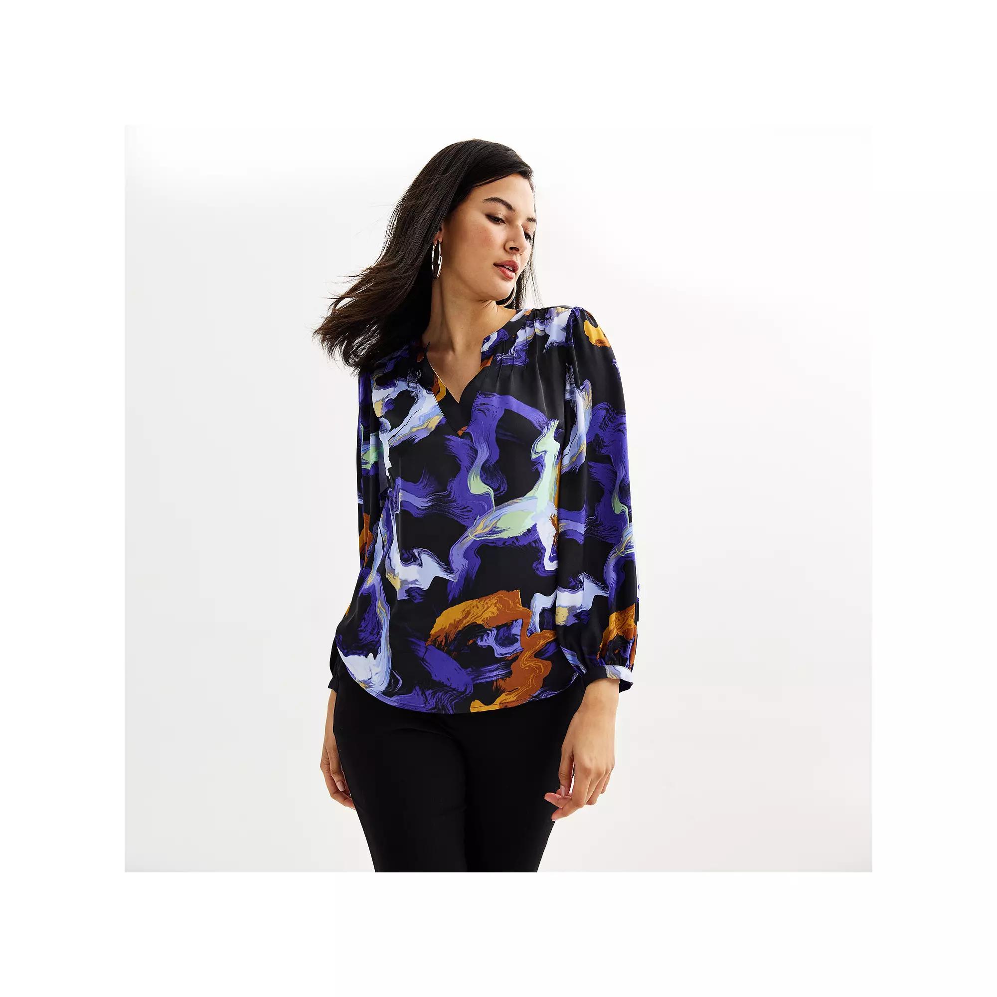 Women's Nine West Y-Neck Pintuck Blouse, Size: Medium, Black Small Relinks Product Image