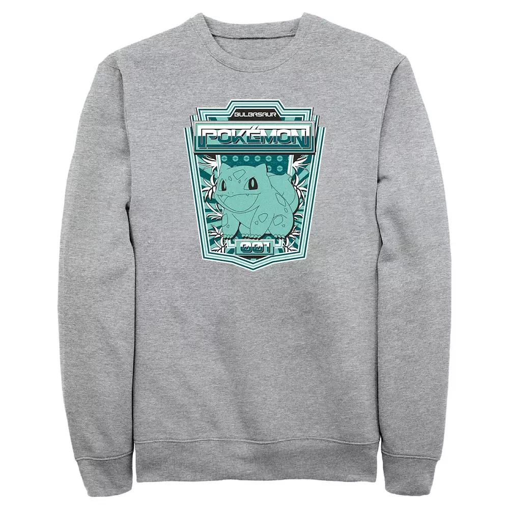 Men's Pokemon Bulbasaur Badge Fleece Sweatshirt, Size: Large, Athletic Grey Product Image