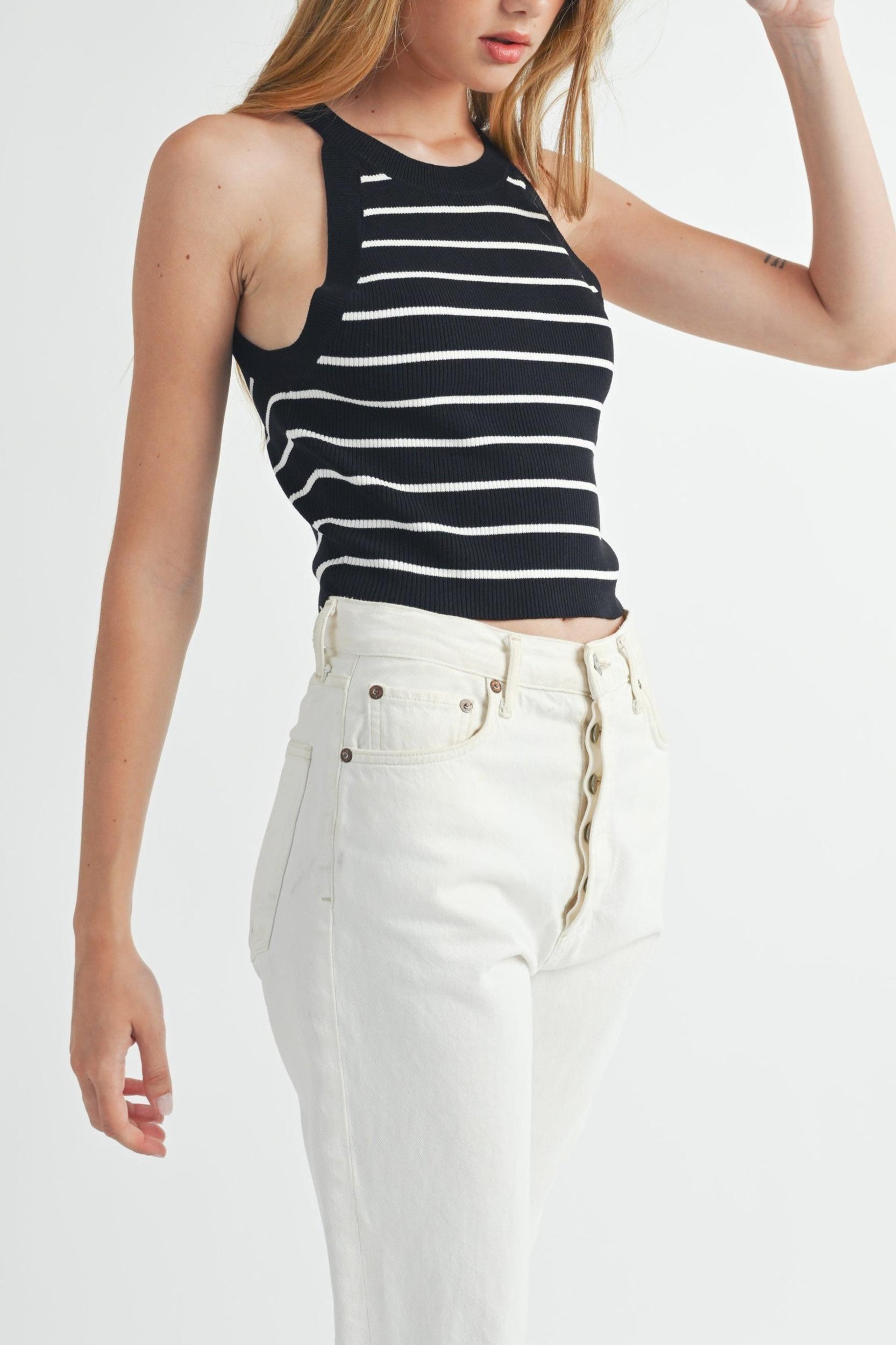 Halter Neck Striped Knit Top Product Image