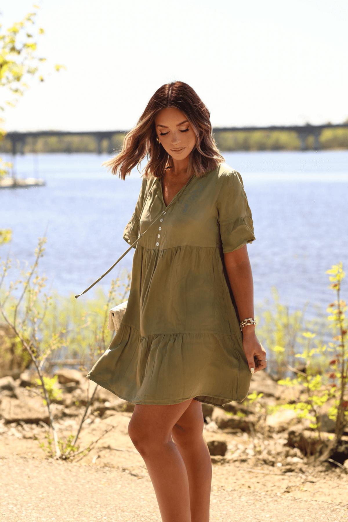 Jessica Green Tiered Mini Dress - FINAL SALE Product Image