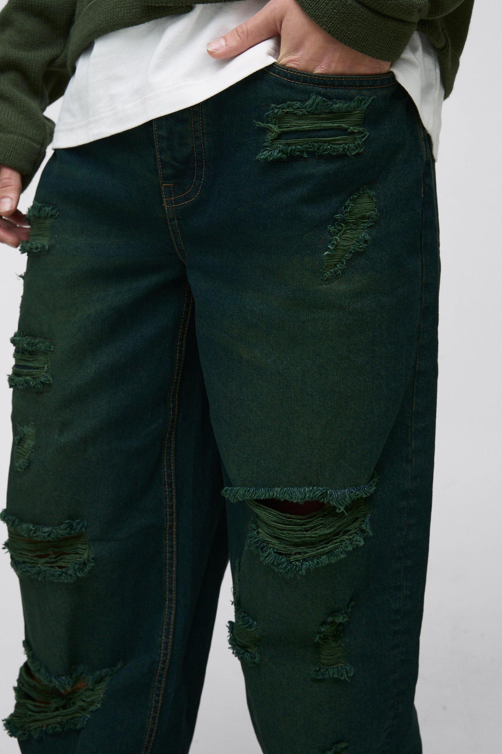 Relaxed Stacked Rigid Extreme Ripped Washed Denim Jeans | boohooMAN USA Product Image