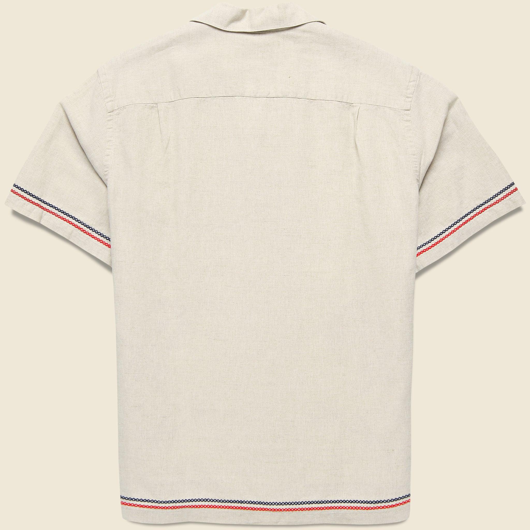 Cross Stitch Camp Shirt - Ecru Product Image