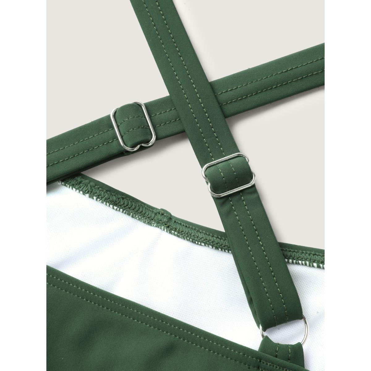 Plus Size Breezy Floral Knotted Twist Swim Dress Women's Swimwear ArmyGreen Resort Bodycon Heart neckline High stretch Curve Swim Dresses BloomChic 28/5X Product Image