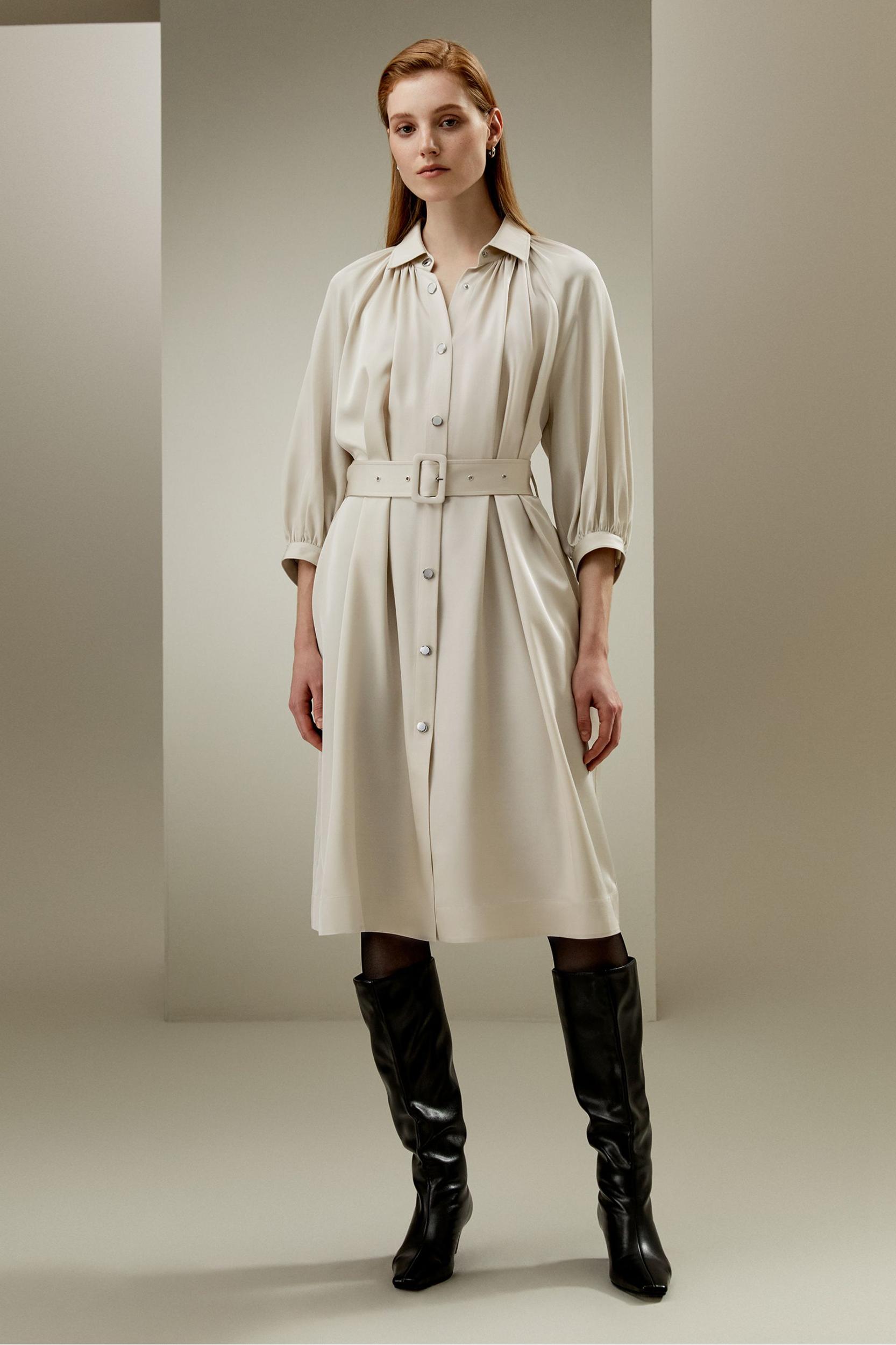 Belted Silk-Wool Windbreaker Dress Product Image