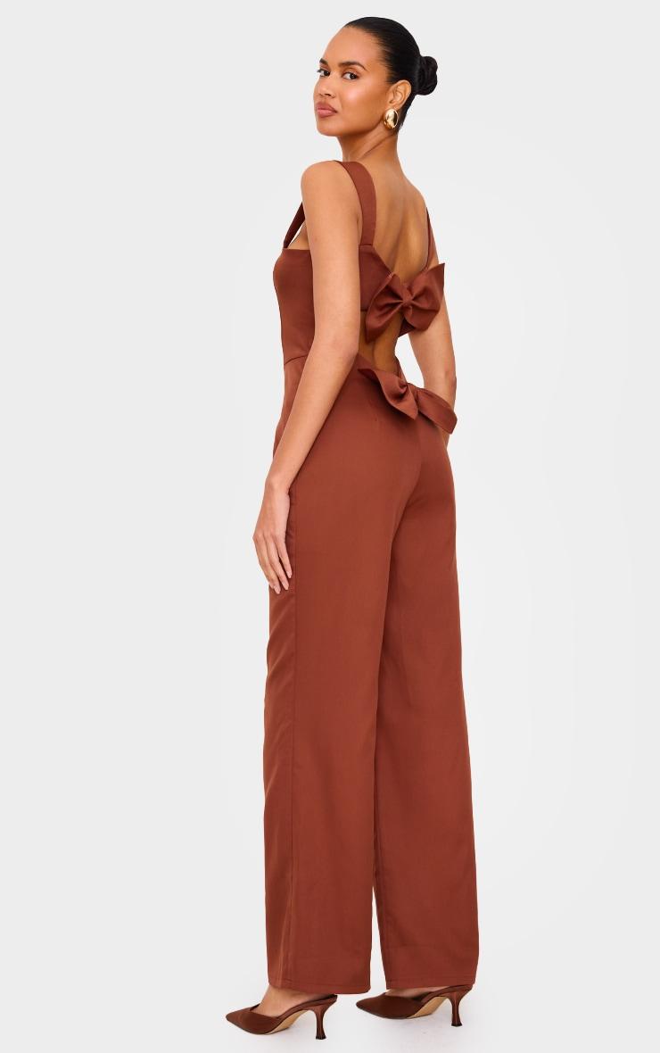Chocolate Woven Cut Out Bow Detail Jumpsuit Product Image