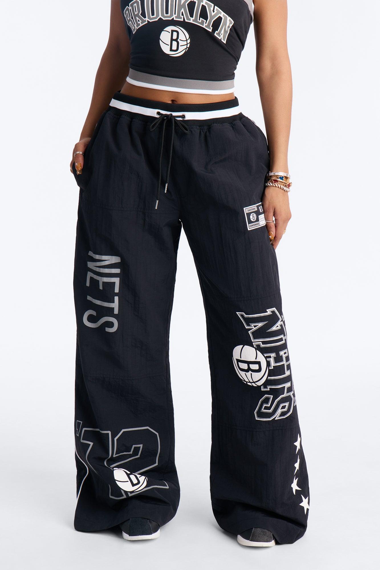 NBA Brooklyn Nets Patchwork Cargo Wide Leg Pant - Black Female Product Image