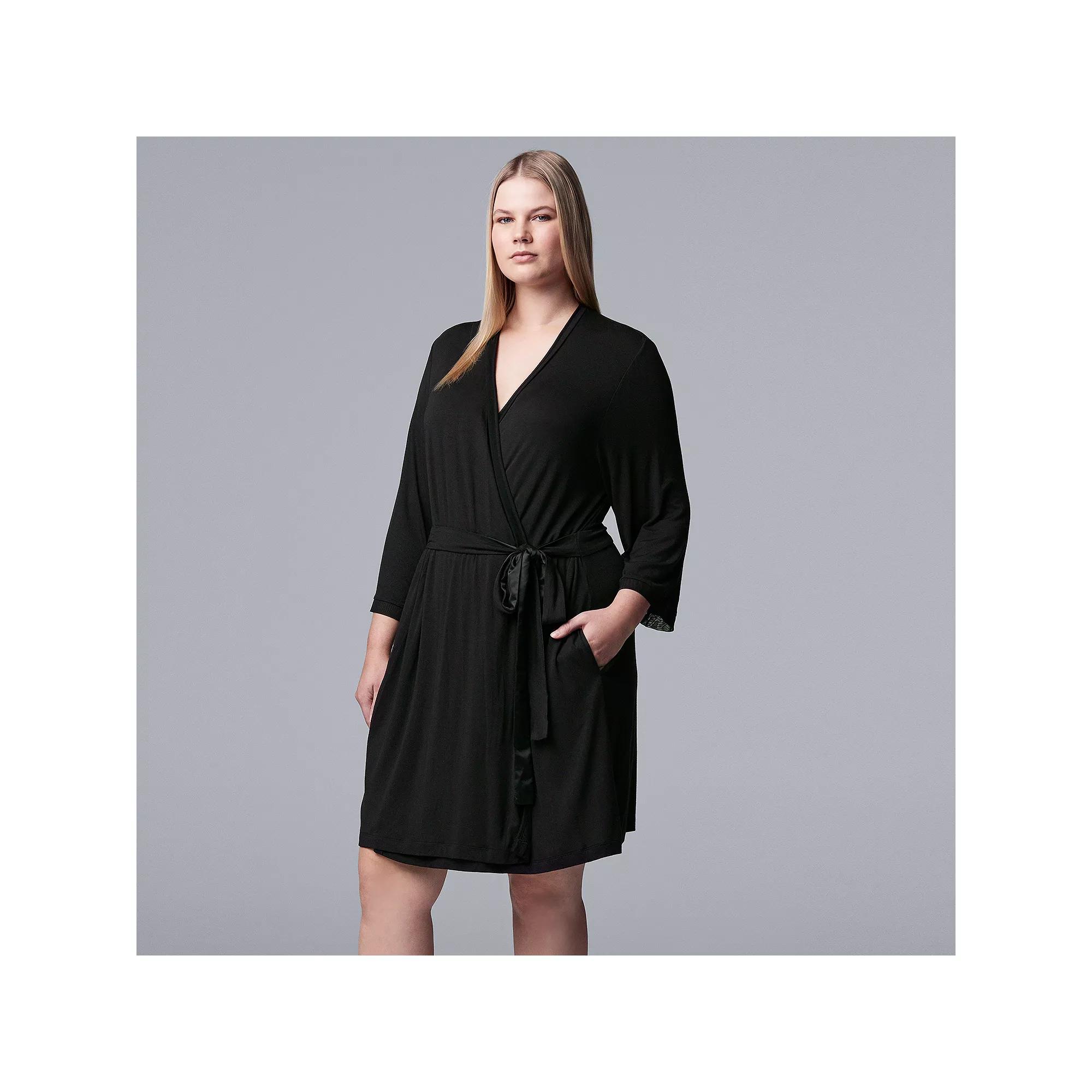 Plus Size Simply Vera Vera Wang Basic Luxury Wrap Robe, Women's, Size: 3XL, Grey Heather Product Image