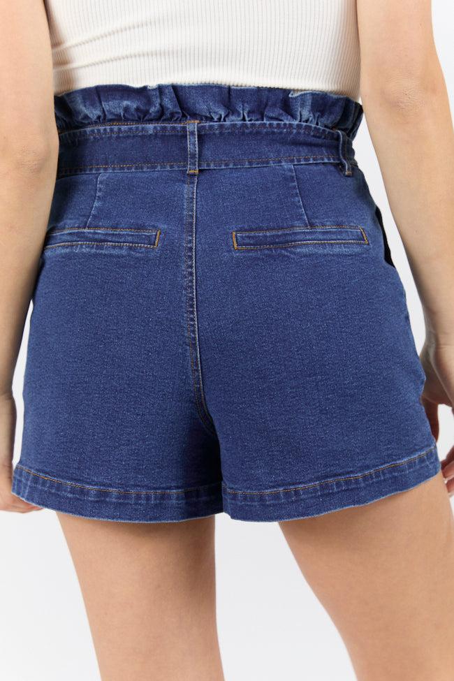 What's New Dark Wash Paperbag Waist Belted Denim Shorts FINAL SALE Product Image