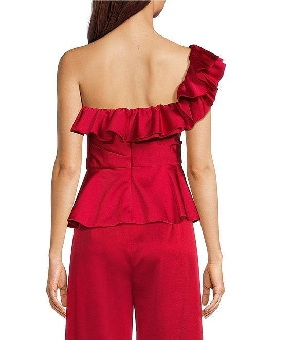 Muse by Marchesa Satin 3D Floral Carnation Ruched Sweetheart Neck Asymmetrical One Shoulder Peplum Coordinating Top Product Image