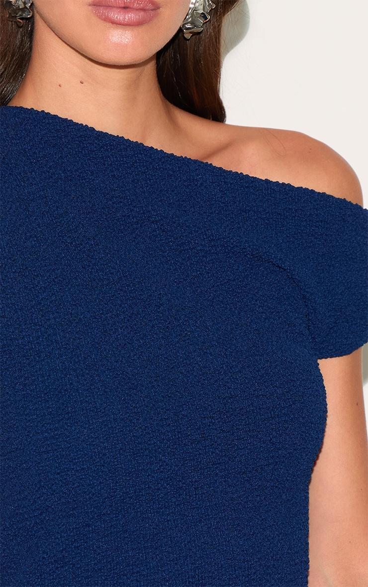 Navy Textured Asymmetric Slouched Detail Long Top Product Image