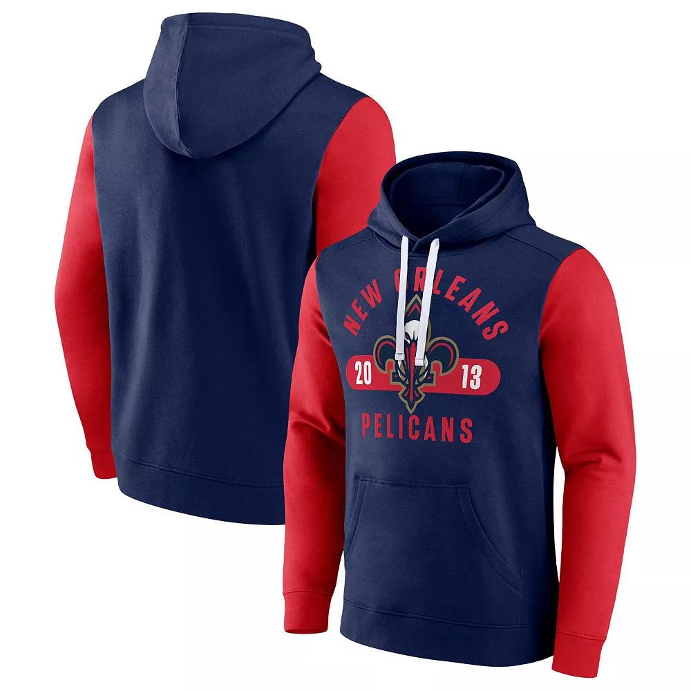 Men's Fanatics Navy/Red New Orleans Pelicans Attack Colorblock Pullover Hoodie, Size: Medium, Blue Product Image