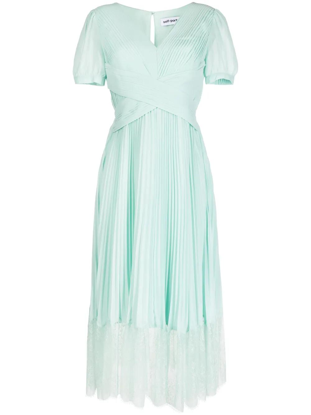 pleated lace-trim midi dress Product Image