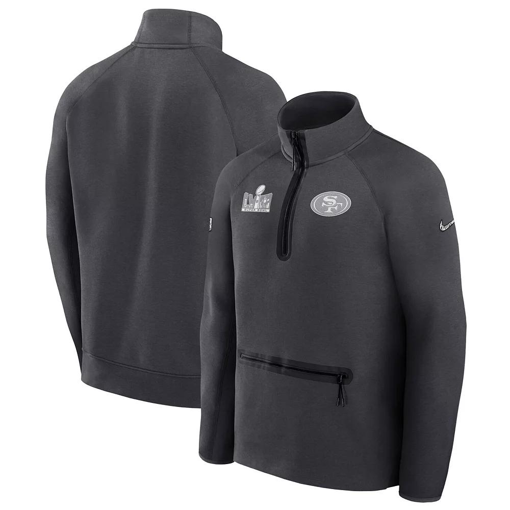 Men's Nike Anthracite San Francisco 49ers Super Bowl LVIII Opening Night Tech Fleece Half-Zip Pullover Top, Size: XL, Grey Product Image
