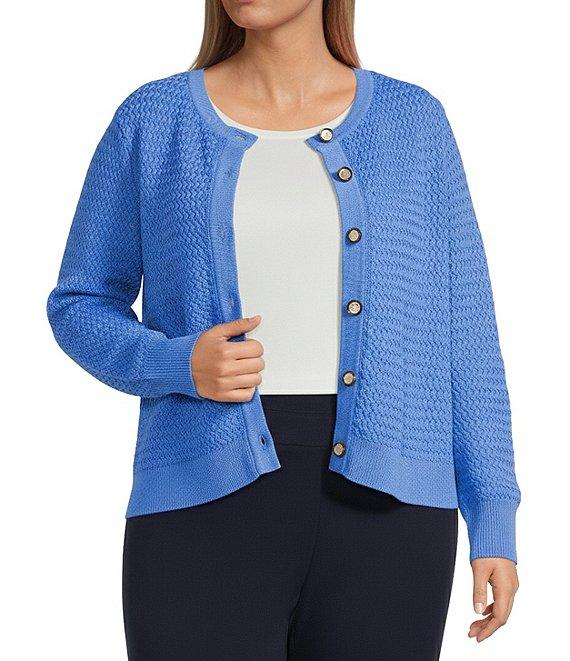 Investments Plus Size Charlotte Crew Neck Long Sleeve Button Front Cardigan Product Image