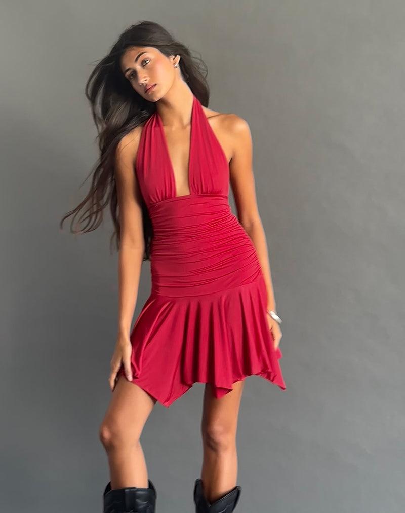 Winslet Plunge Mini Dress in Slinky Red Female Product Image