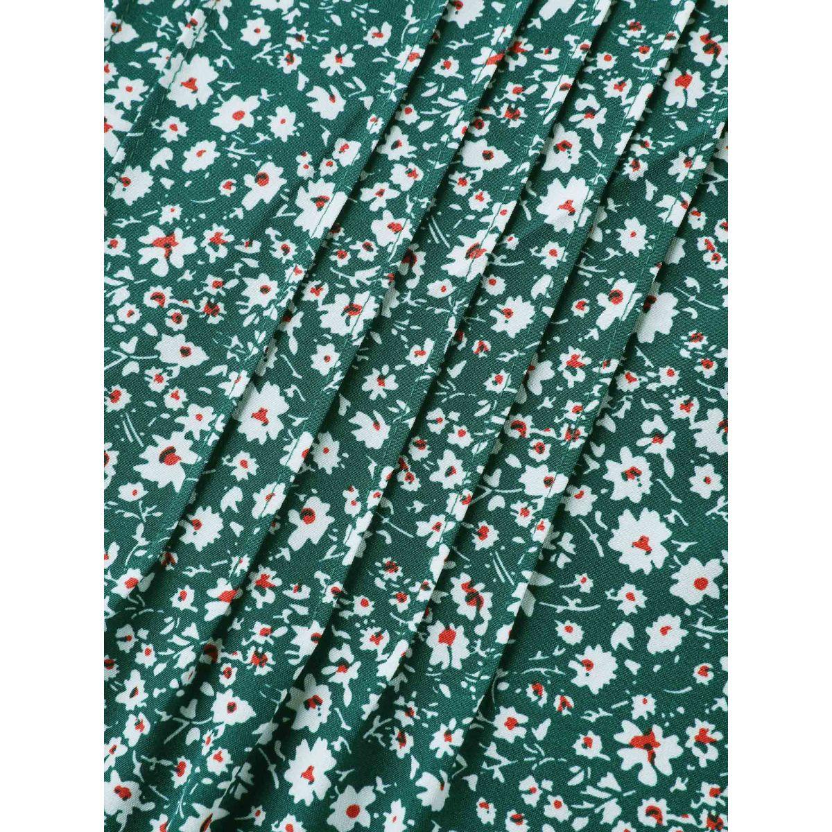 Plus Size DarkGreen Ditsy Floral Print Lace Trim Blouse Women Timeless Short sleeve V-neck Elegant Blouses BloomChic 14-16/1X Product Image