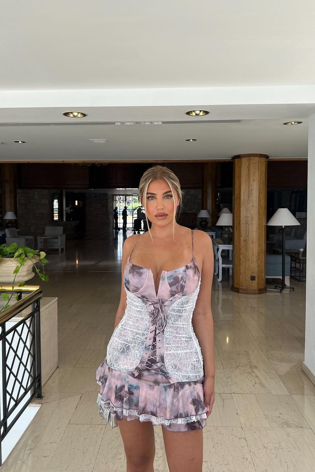 Del Rey Mesh Micro Mini Dress - Blush/combo Product Image