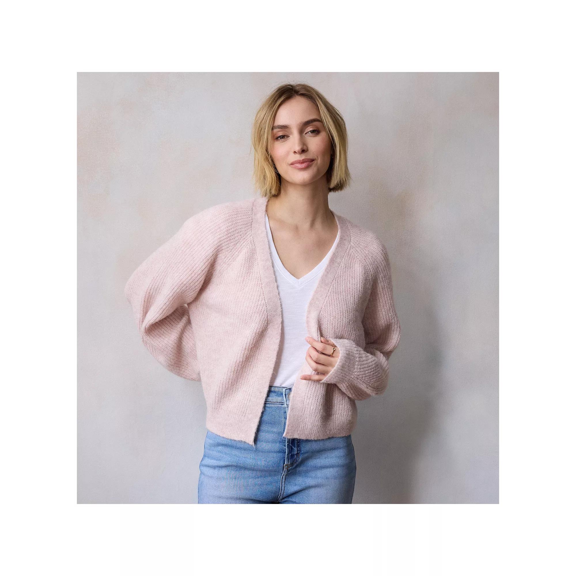 Women's LC Lauren Conrad Knit Shaker Stitch Open Cardigan, Size: XXL, Soft Pink Product Image