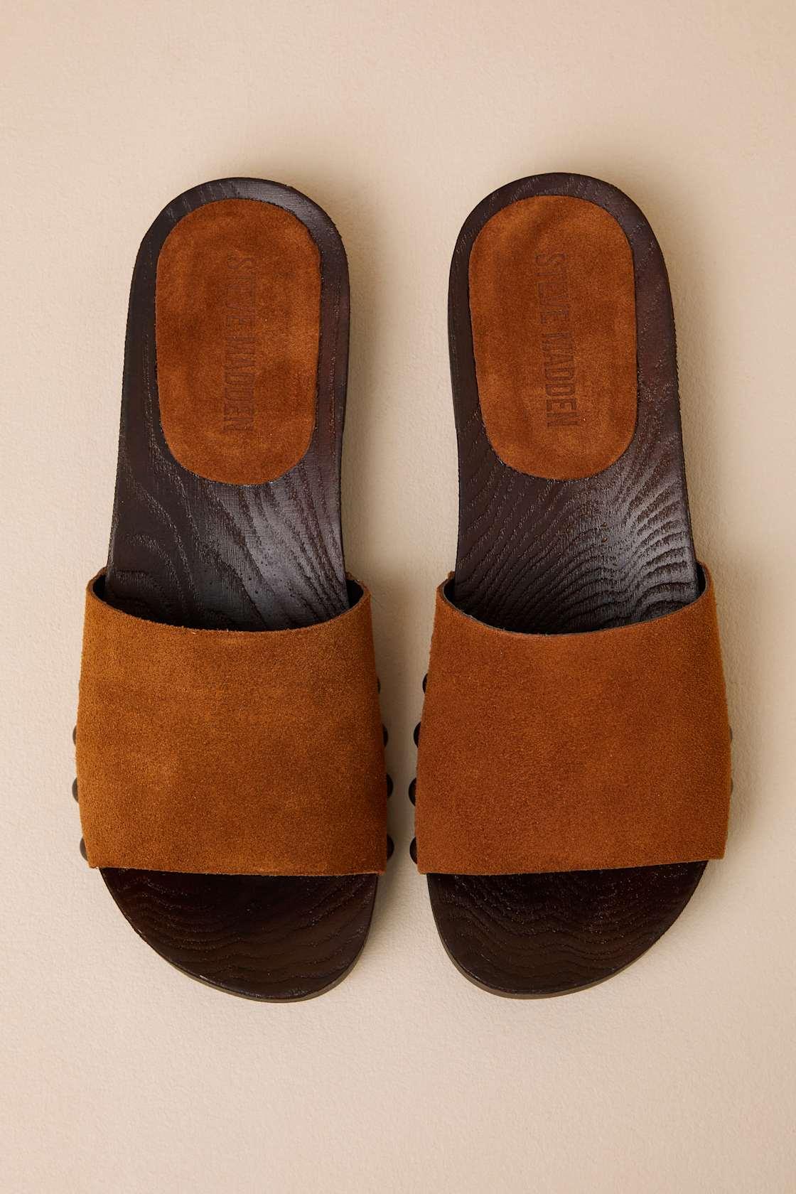 Cento Chestnut Suede Leather Slide Sandals Product Image