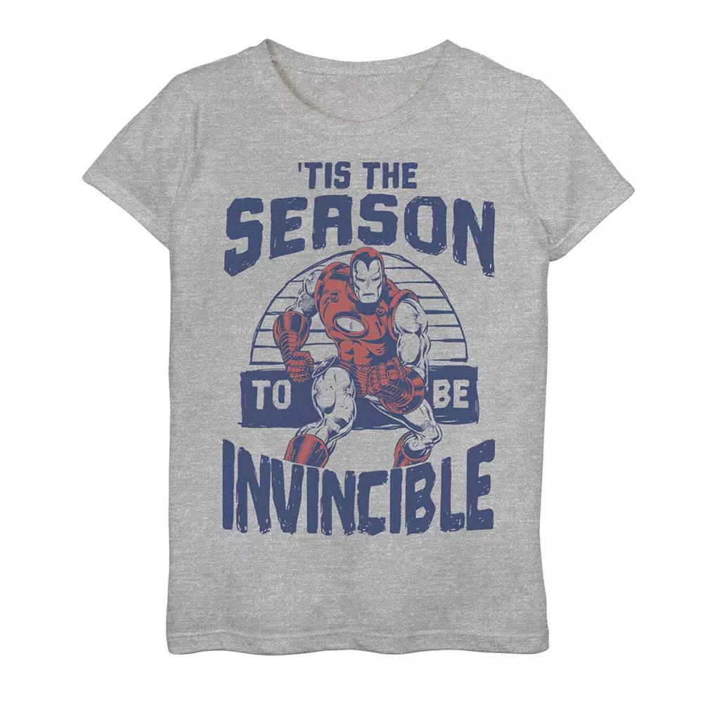 Girls 7-16 Marvel Iron Man "Tis The Season To Be Invincible" Graphic Tee, Girl's, Size: XL, Athletic Grey Product Image