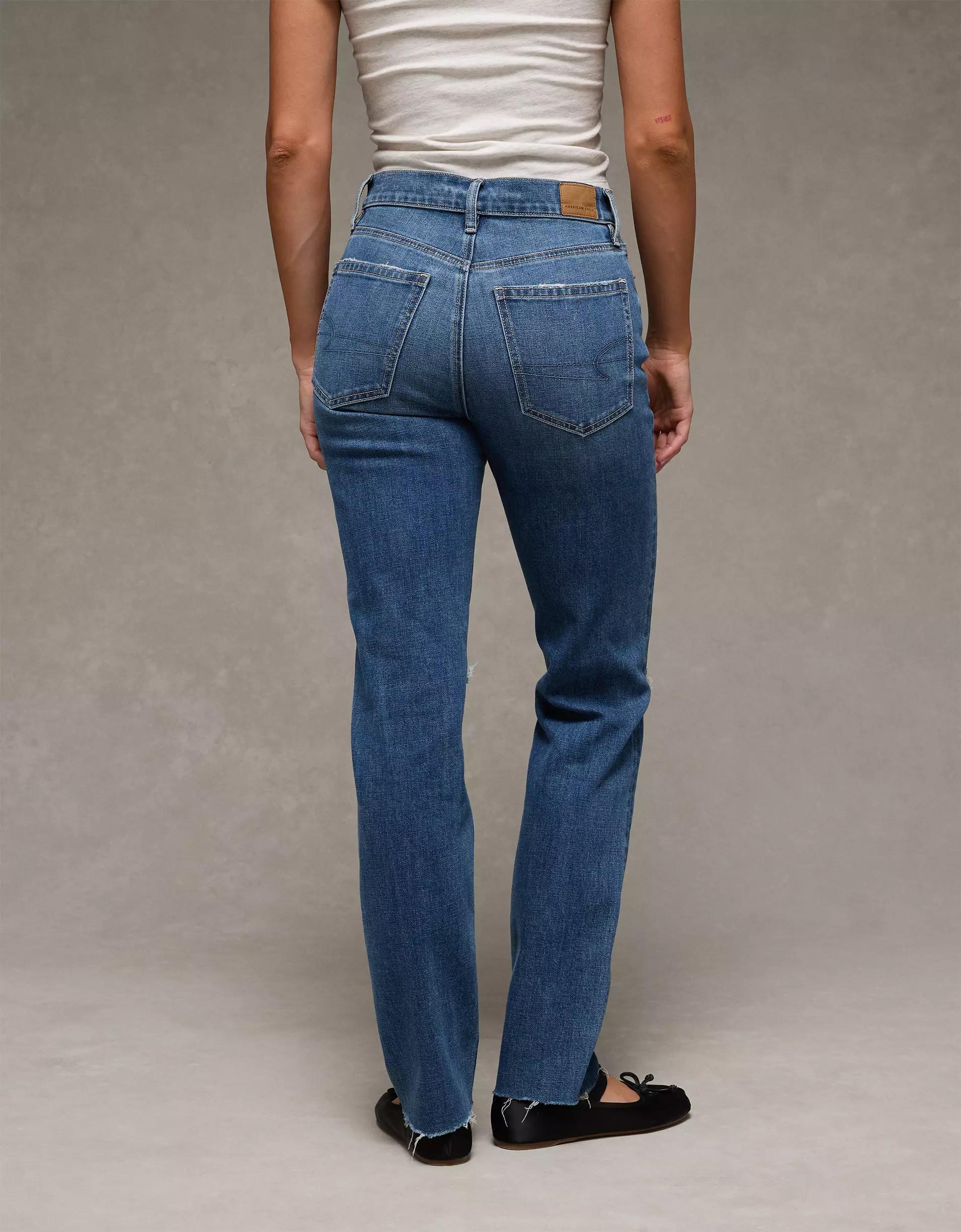 AE Stretch Ripped Super High-Waisted Straight Jean Product Image