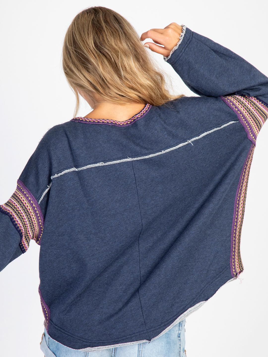 Knit Trim Sweatshirt - Indigo Product Image