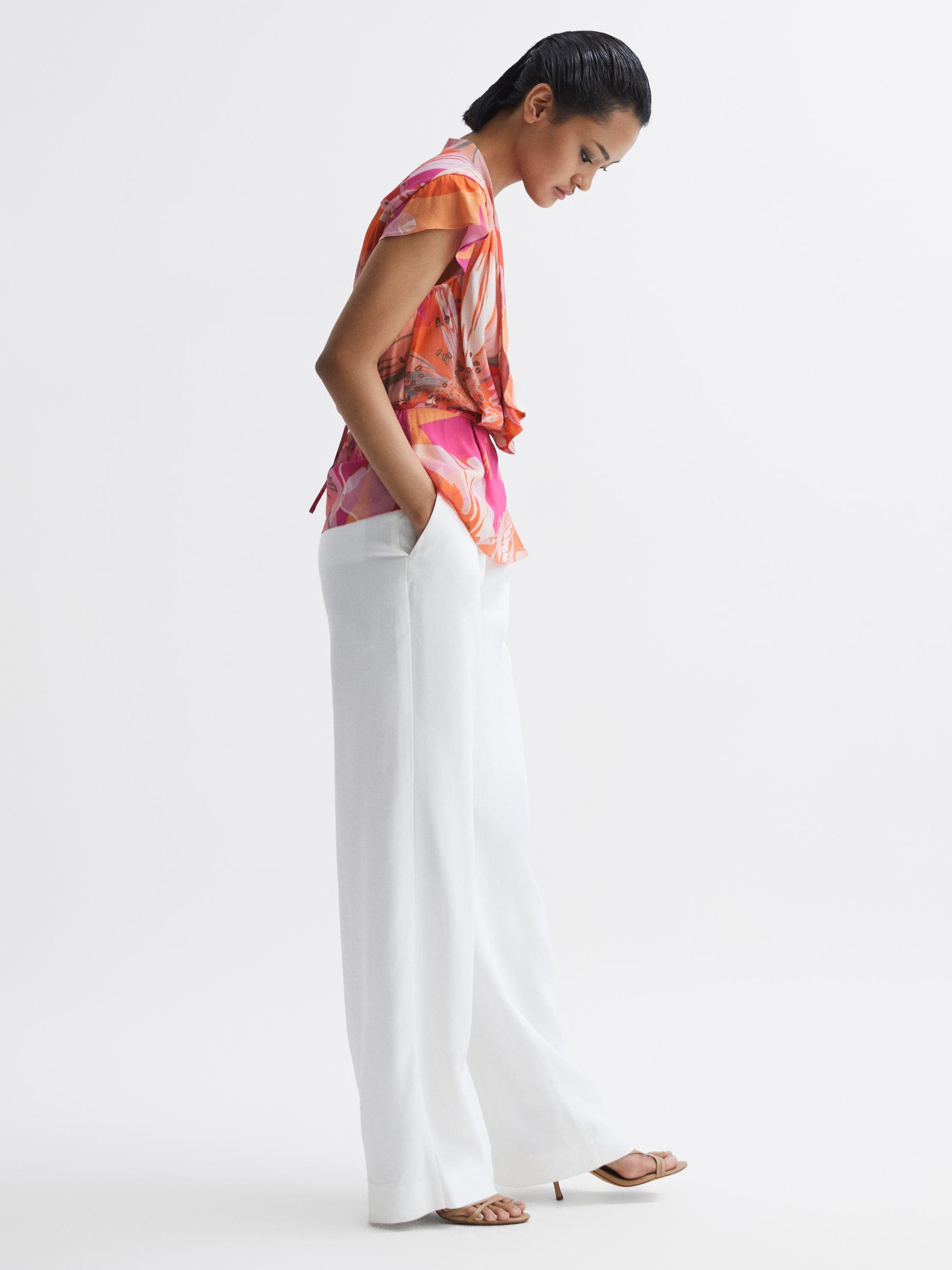 Tropical Print Wrap Blouse in Pink Product Image