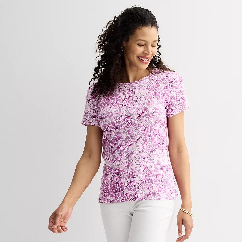 Women's Croft & Barrow® Essential Crewneck Tee, Size: XS, Purple Watercolor Tile Product Image