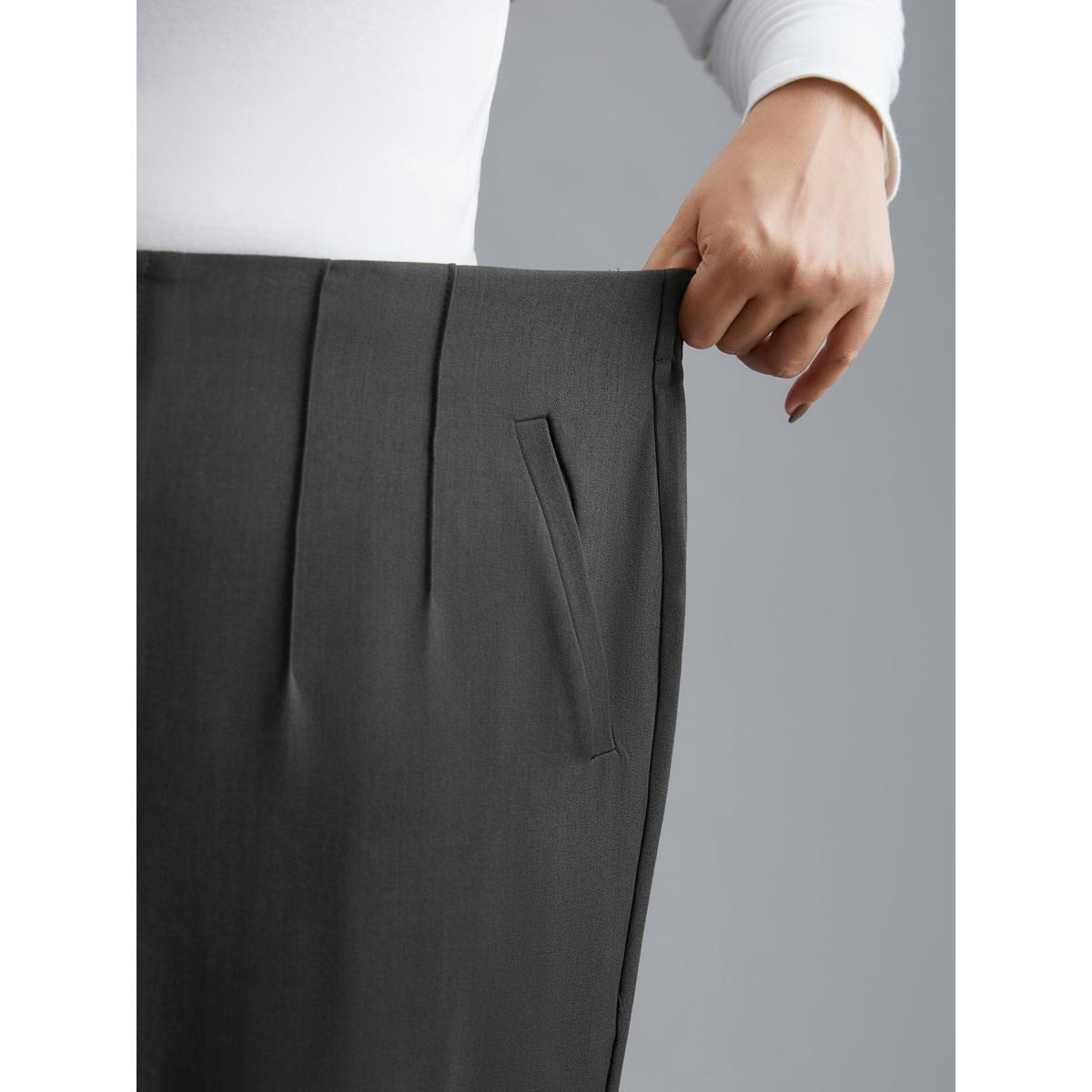 Plus Size Pleated Mid-Rise Straight Leg Pants Women DimGray At the Office Straight Leg Mid Rise Office Pants BloomChic 12/L Product Image