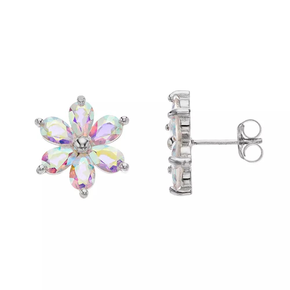 Rosabella Sterling Silver Rainbow Quartz Flower Earrings, Women's Product Image