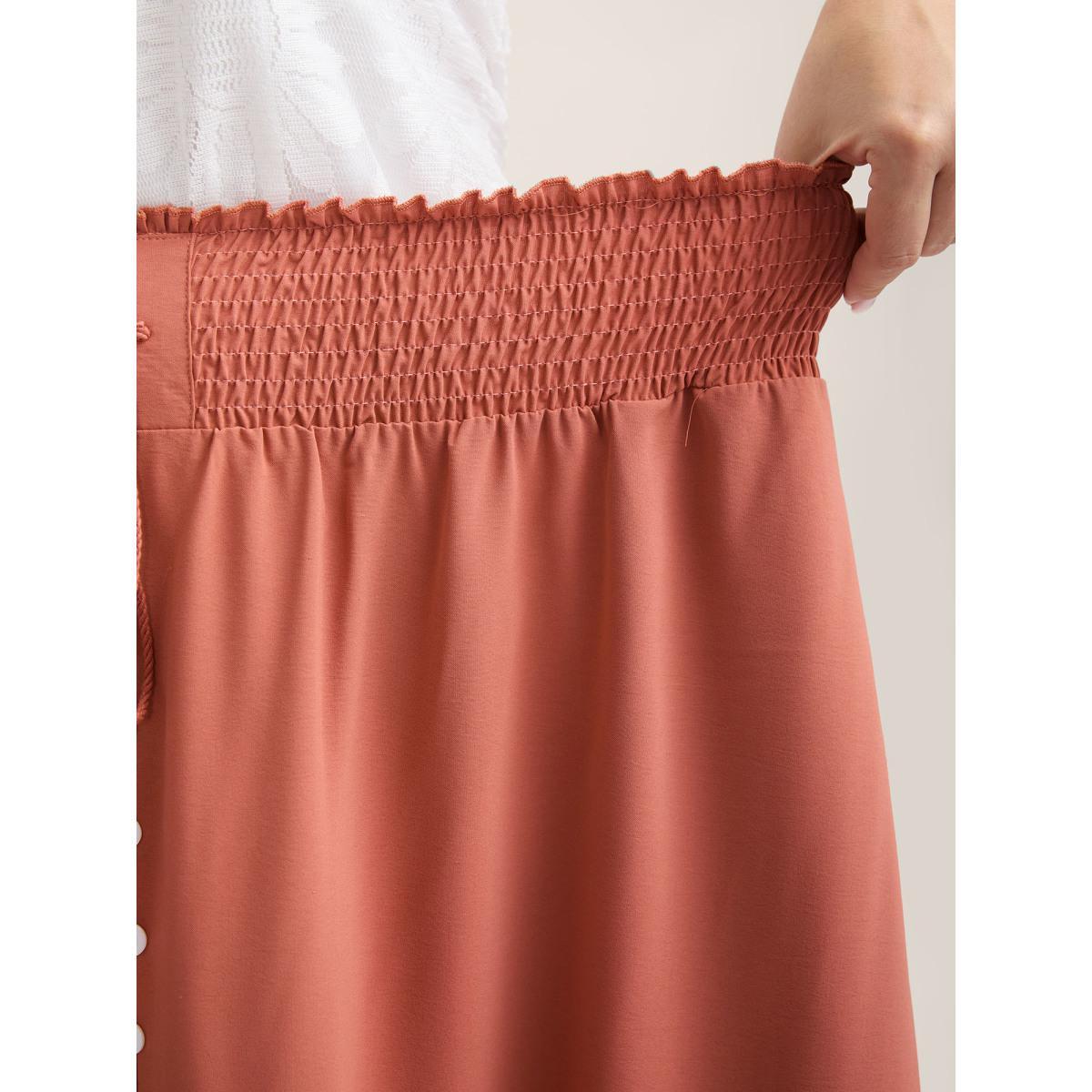Plus Size Shirred Back Button Detail Maxi Skirt Women Denimdustypink Loose No stretch Side seam pocket Vacation Skirts BloomChic 18-20/2X Product Image
